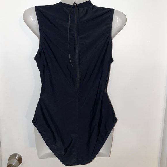 Women's Athletic One Piece Swimsuit Back Zip Retro High Neck Training Size Small - Picture 2 of 15